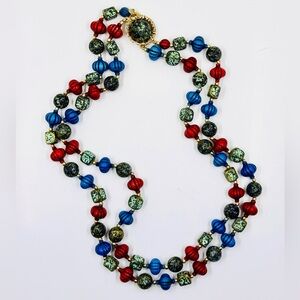 Vintage Stamped HONG KONG Silver Tone Double Strand Beaded Necklace 20”